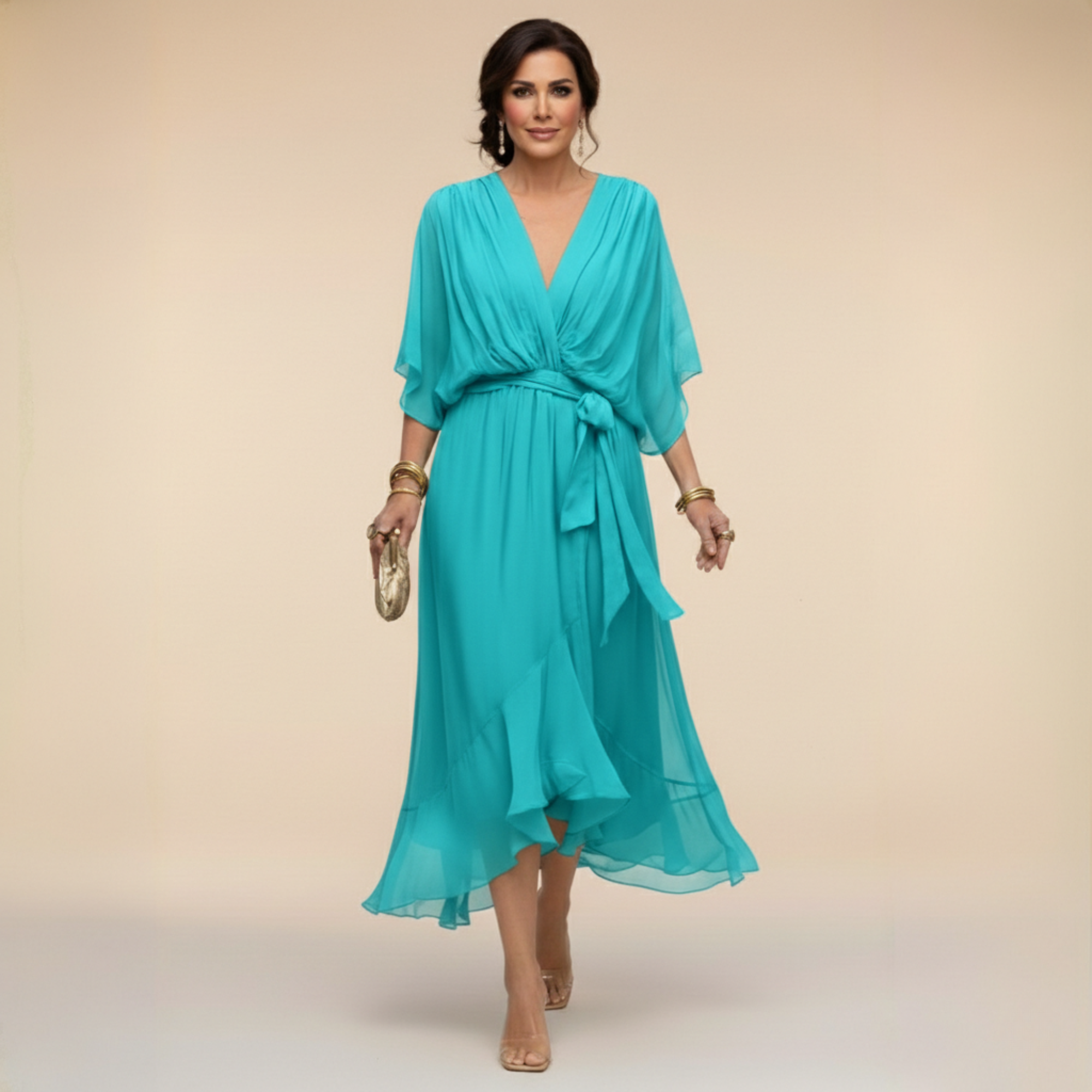 Tünde - Sifon hatású midi ruha