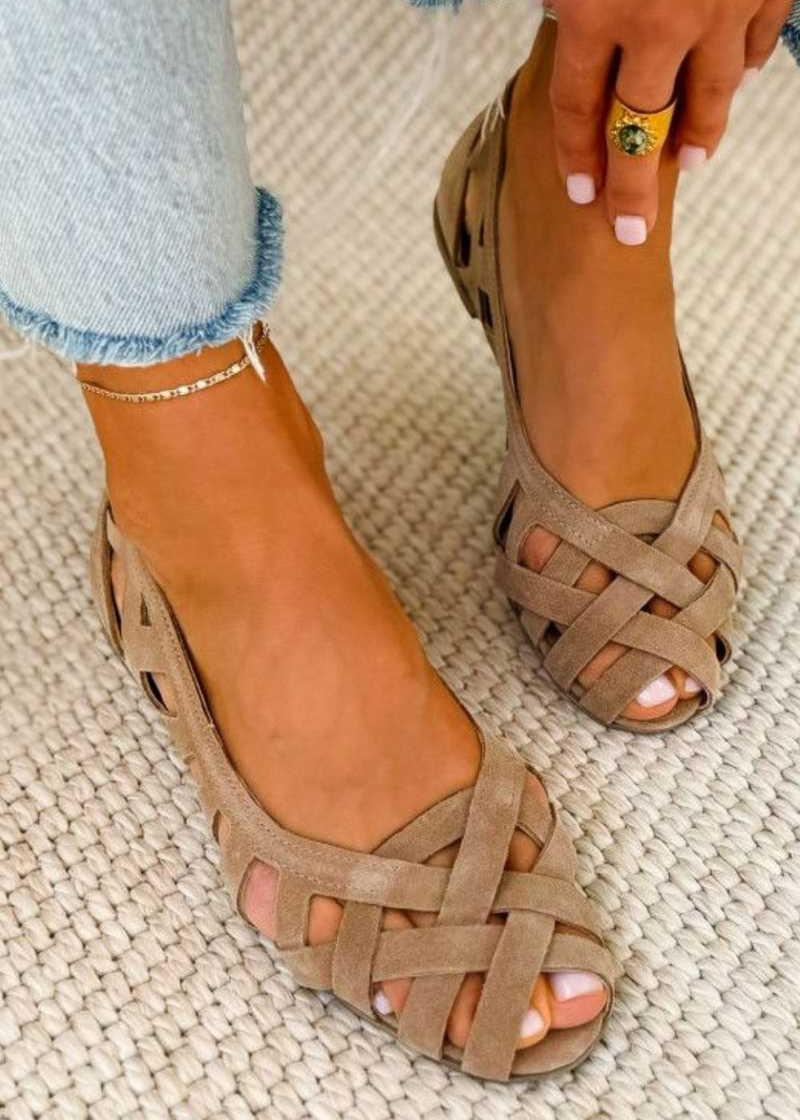 Virág – fonott peep-toe lapos szandál