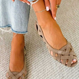 Virág – fonott peep-toe lapos szandál