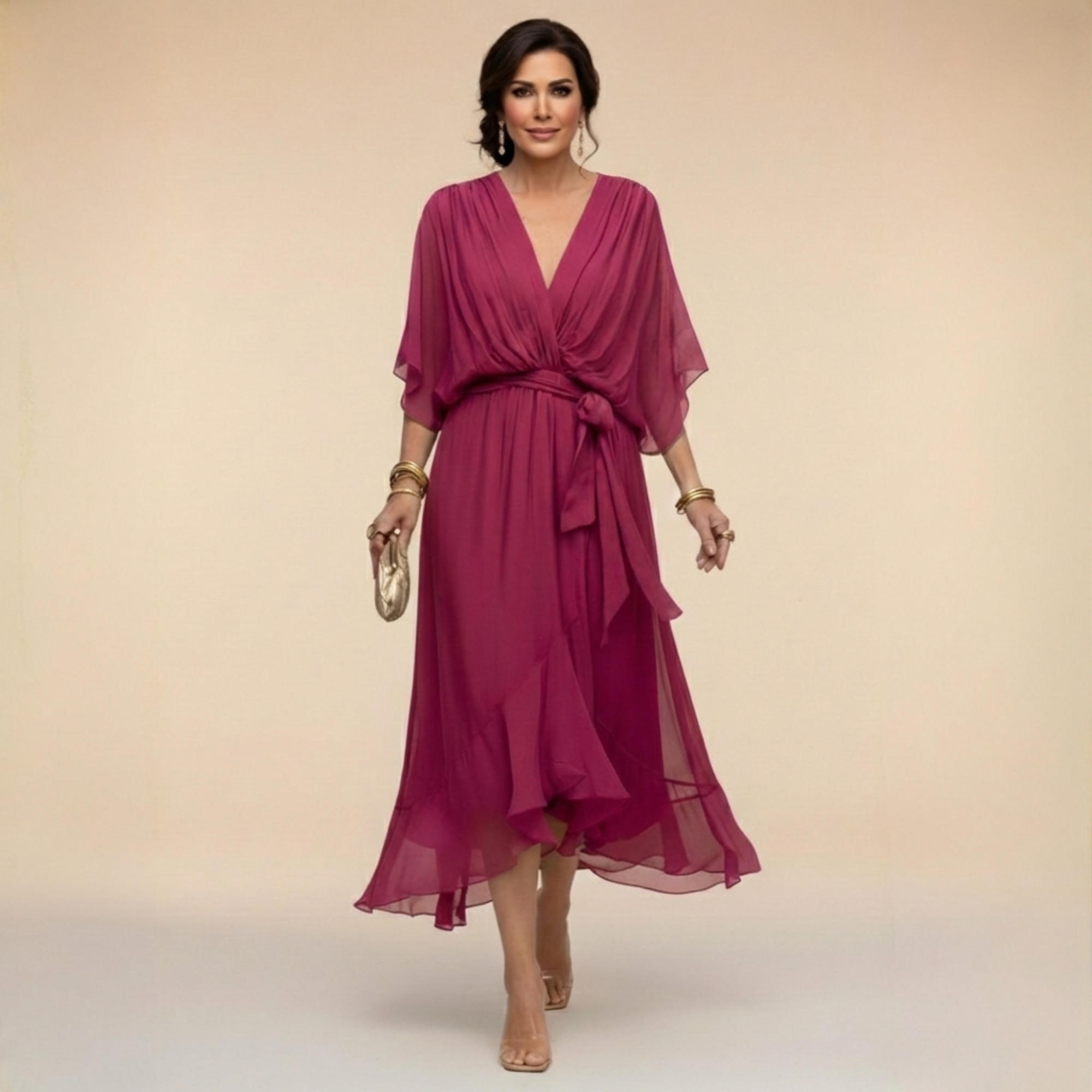 Tünde - Sifon hatású midi ruha