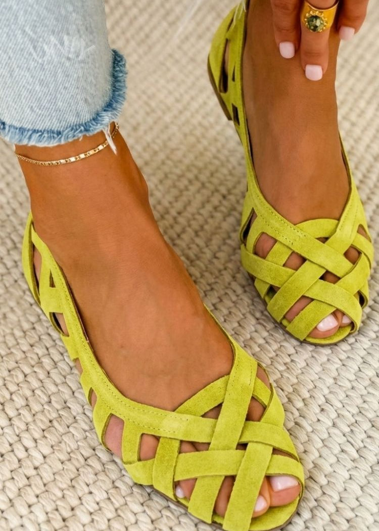 Virág – fonott peep-toe lapos szandál