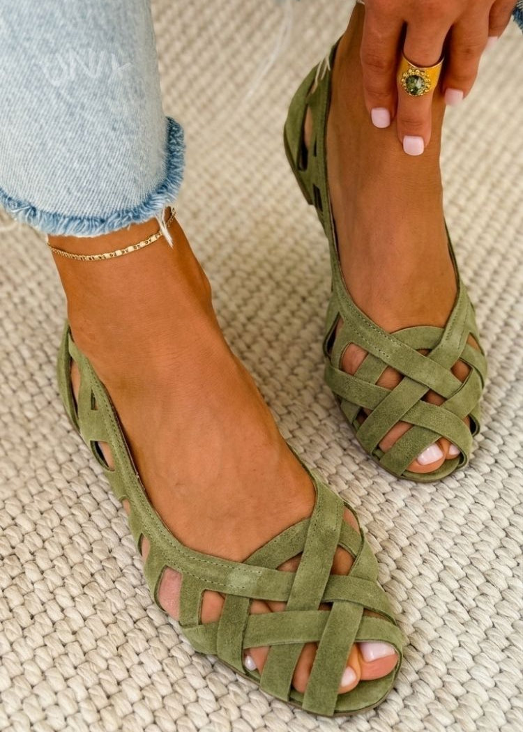 Virág – fonott peep-toe lapos szandál