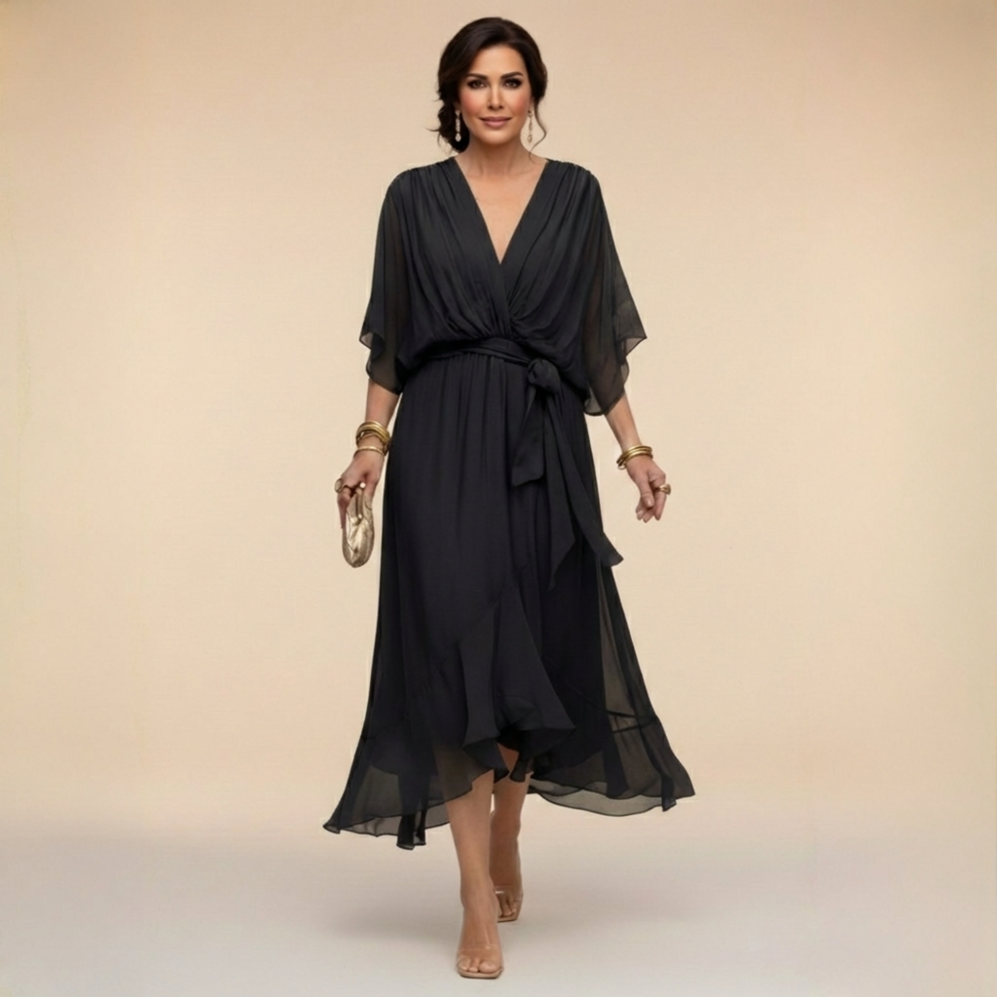 Tünde - Sifon hatású midi ruha