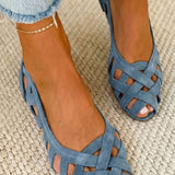 Virág – fonott peep-toe lapos szandál