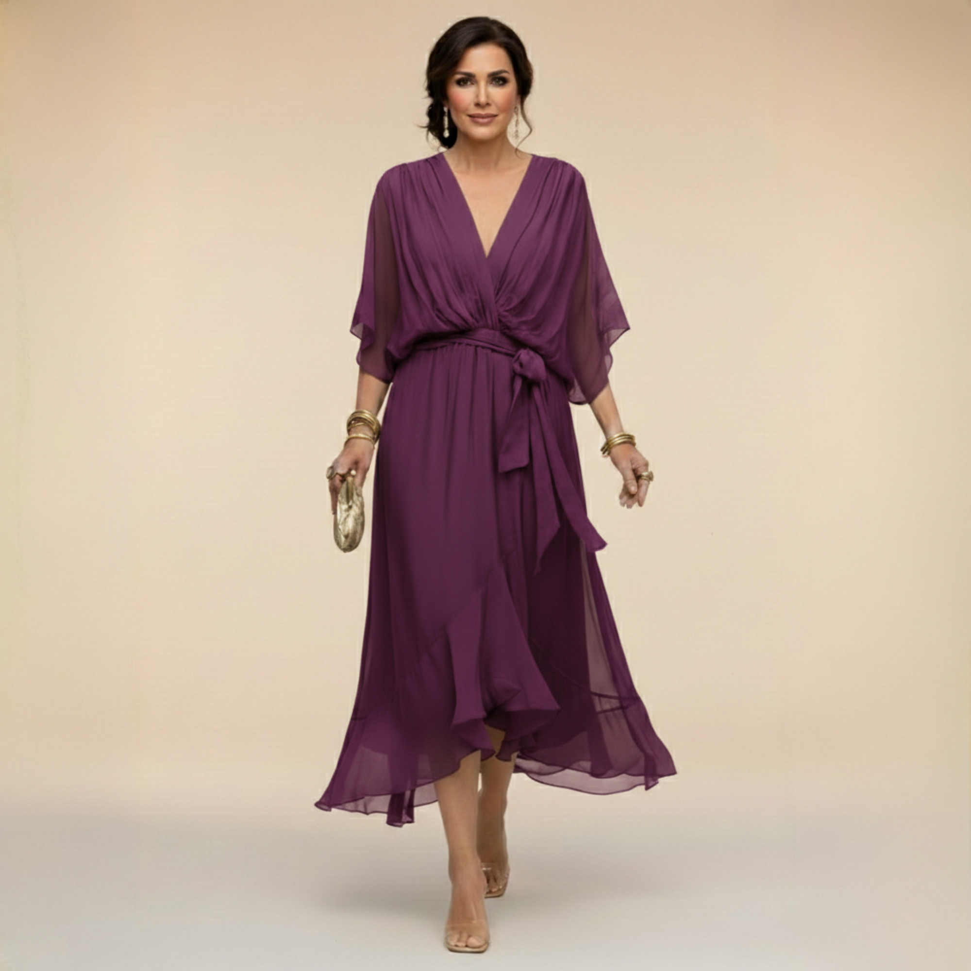 Tünde - Sifon hatású midi ruha