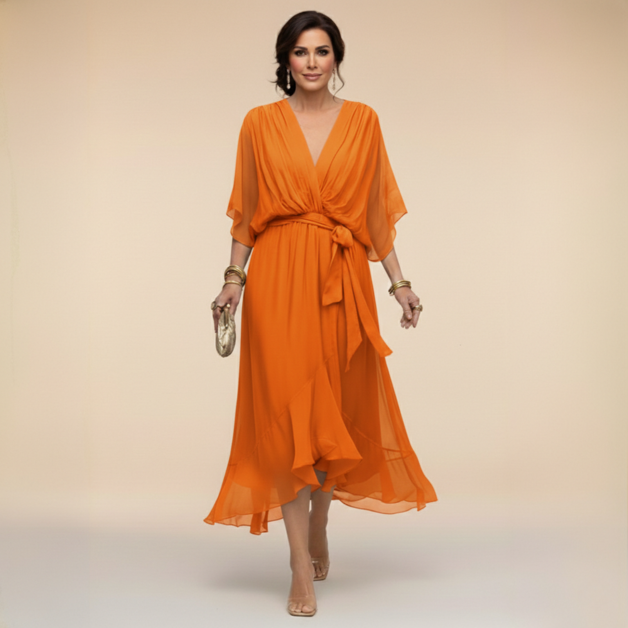 Tünde - Sifon hatású midi ruha