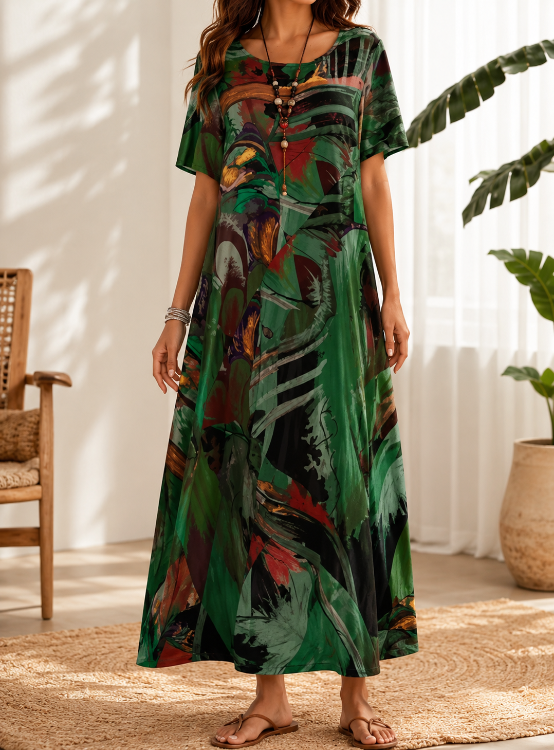 Elina – absztrakt mintás sifon midiruha