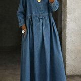 Klára – kerek galléros hosszú farmer ruha