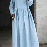 Klára – kerek galléros hosszú farmer ruha