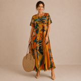 Elina – absztrakt mintás sifon midiruha