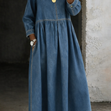 Melinda – kerek nyakú hosszú farmer ruha