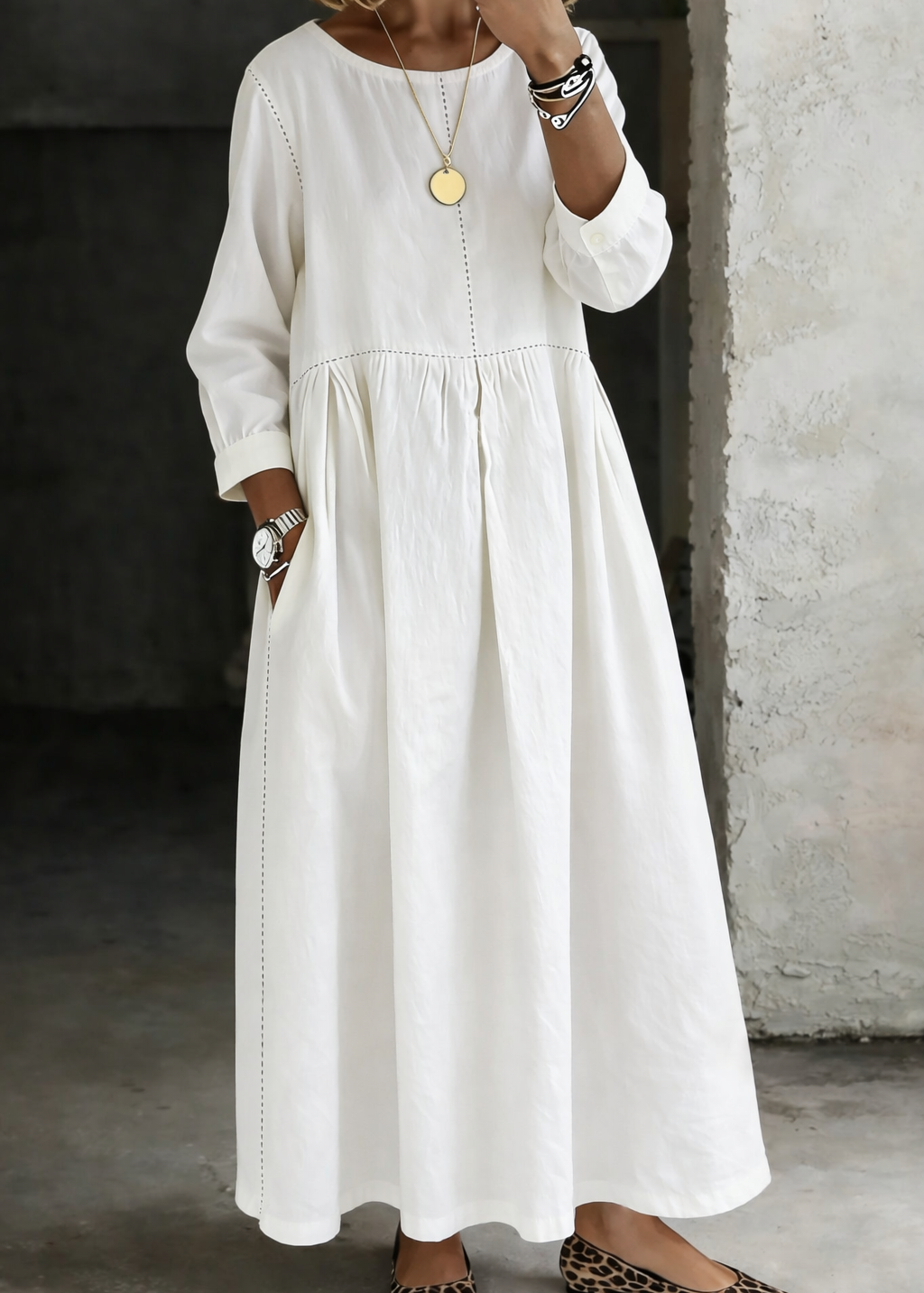 Melinda – kerek nyakú hosszú farmer ruha