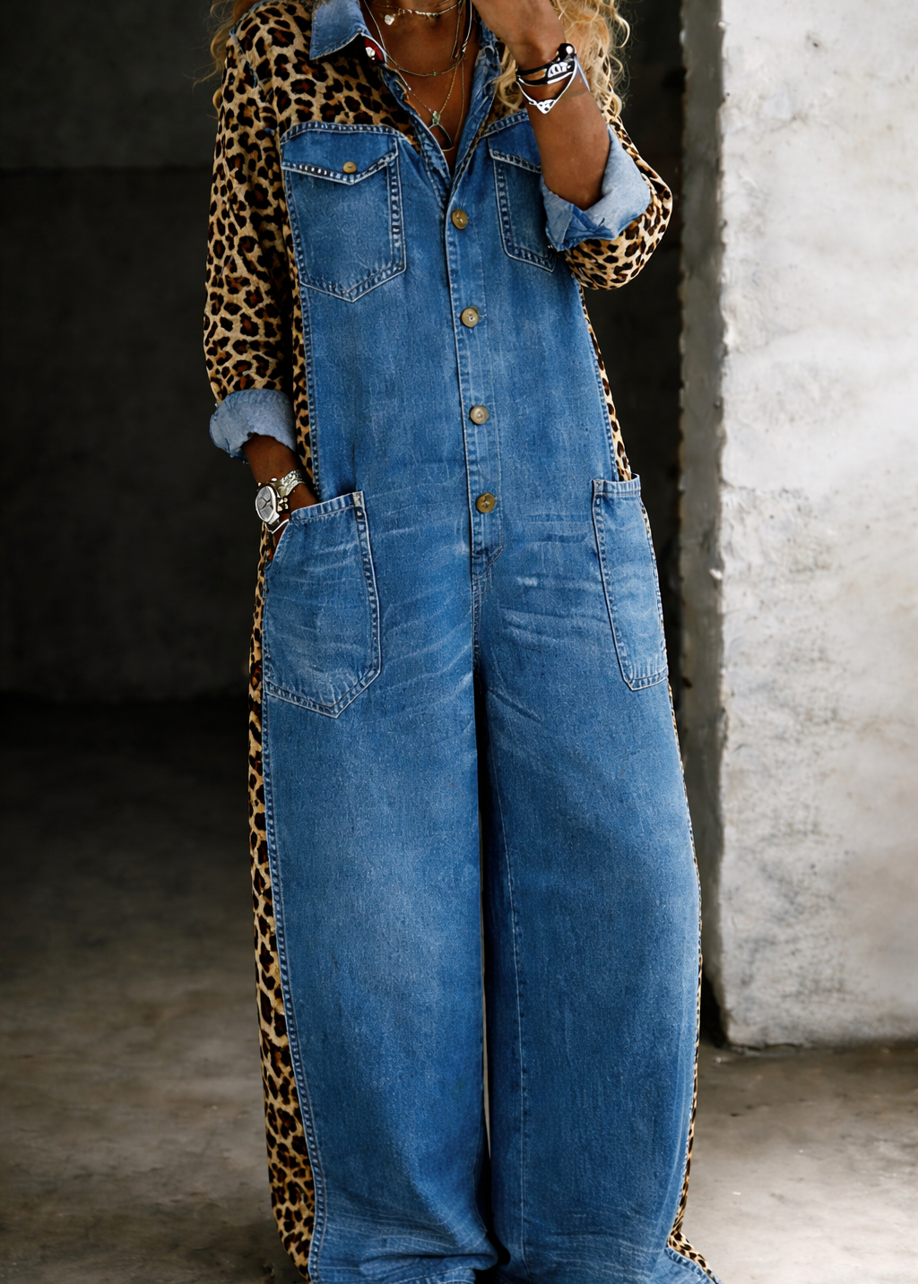 Anna – leopárdbetétes farmer ingoverál