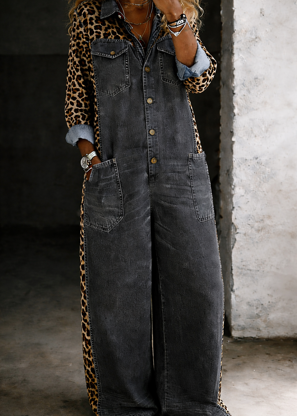 Anna – leopárdbetétes farmer ingoverál