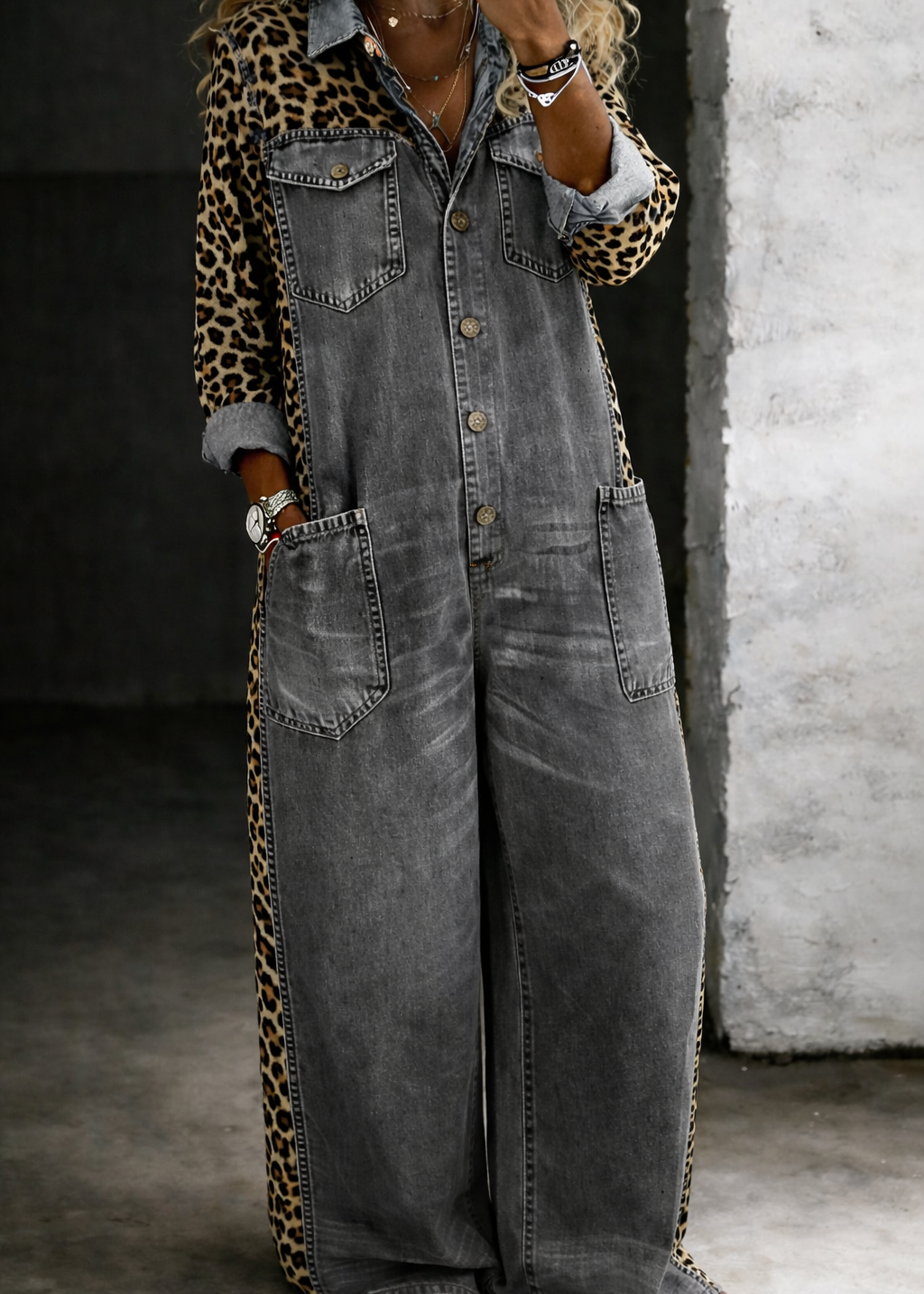 Anna – leopárdbetétes farmer ingoverál