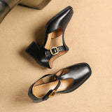 Piros - T-Strap Bőr Magassarkú