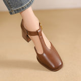 Piros - T-Strap Bőr Magassarkú