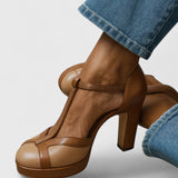 Natália – bőr T-pántos platform pumps