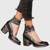 Nóra – bőr blokksarkú pumps bokapánttal