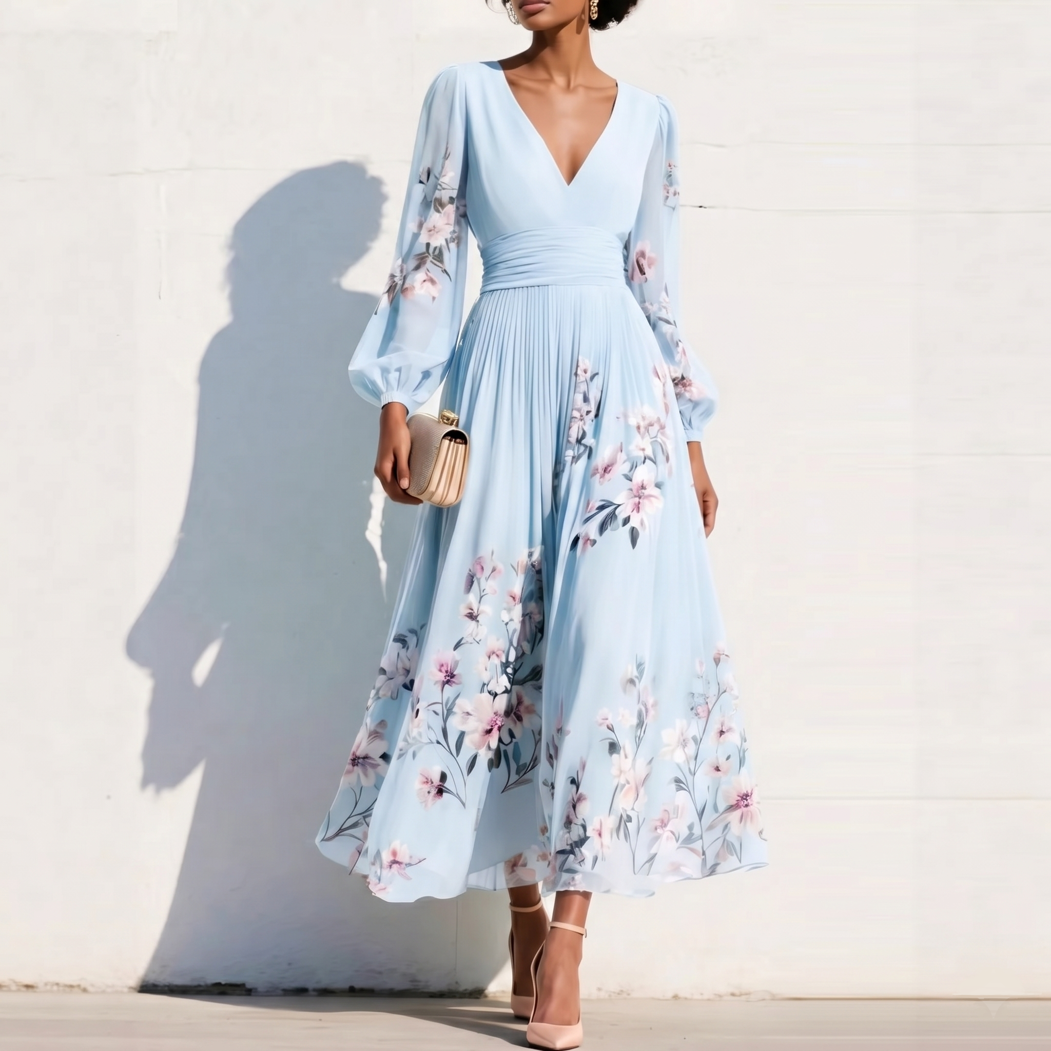 Nóra – virágmintás sifon midiruha