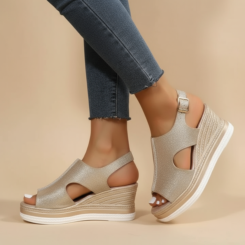 Margit – relaxált metálfényű éksarkú szandál