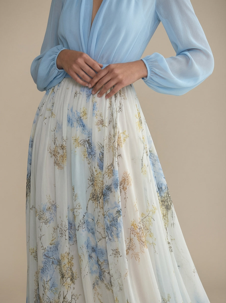 Vera – virágszoknyás sifon maxiruha