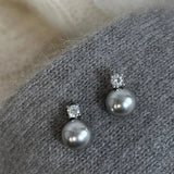 Elegáns Fekete Gyöngy Fülbevalók Zirconia-val