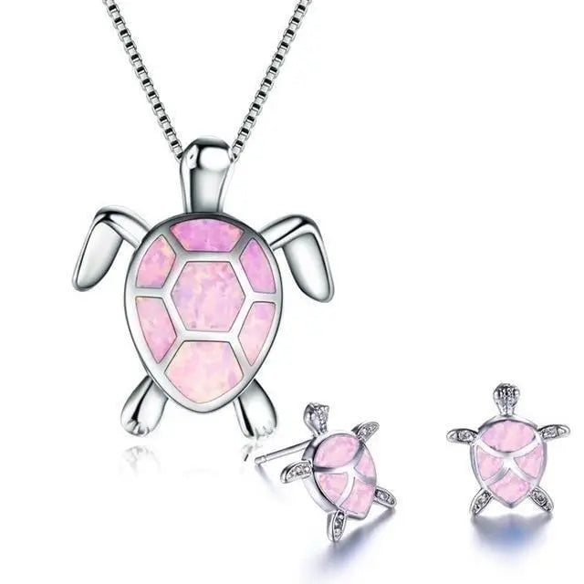 Tengericsiga Nyaklánc és Fülbevaló Szett Opál és Ezüst
